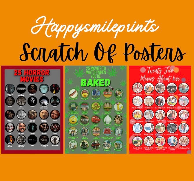 Scratch Off Posters Pack Of Three, Baked,Rom-Com, Horror Movie Posters –  happysmileprints
