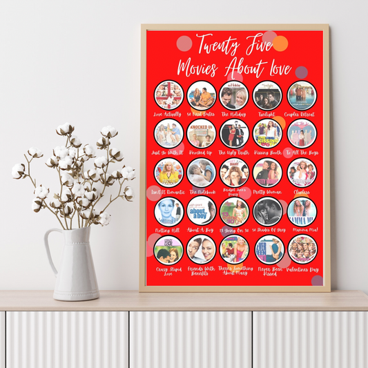 25 Movies About Love, Scratch Off Poster, Scratch Off Paint, Romantic Comedy, Movie Poster , A5