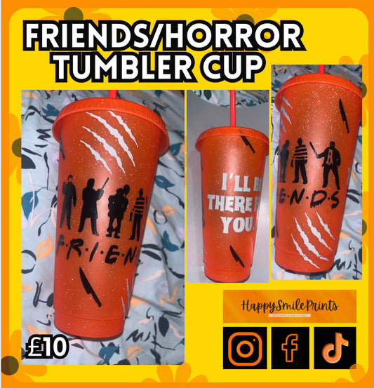 Friends,Horror Themed Tumbler Cup With Straw ( Red)