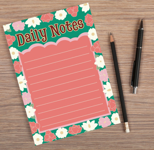 ‘Daily notes’ Floral A6 Handmade Notepad