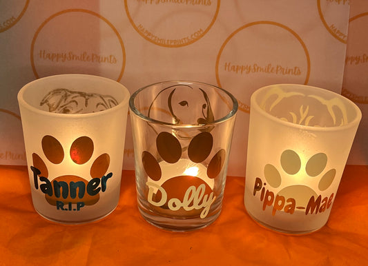 Pet Memorial, Custom Candle Holder, Paw Print Design